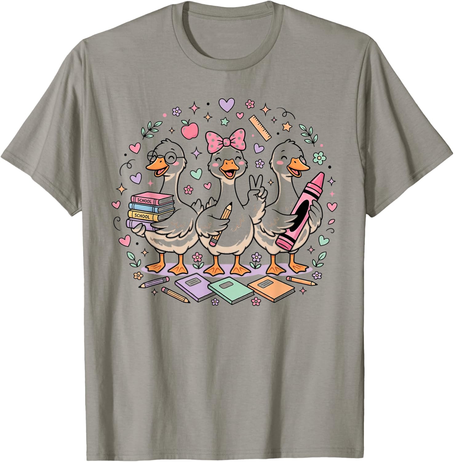 Kindergarten 1st Grade Goose Back to School Girls T-Shirt - T-Shirt | Sand