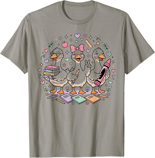 Kindergarten 1st Grade Goose Back to School Girls T-Shirt - T-Shirt | Sand
