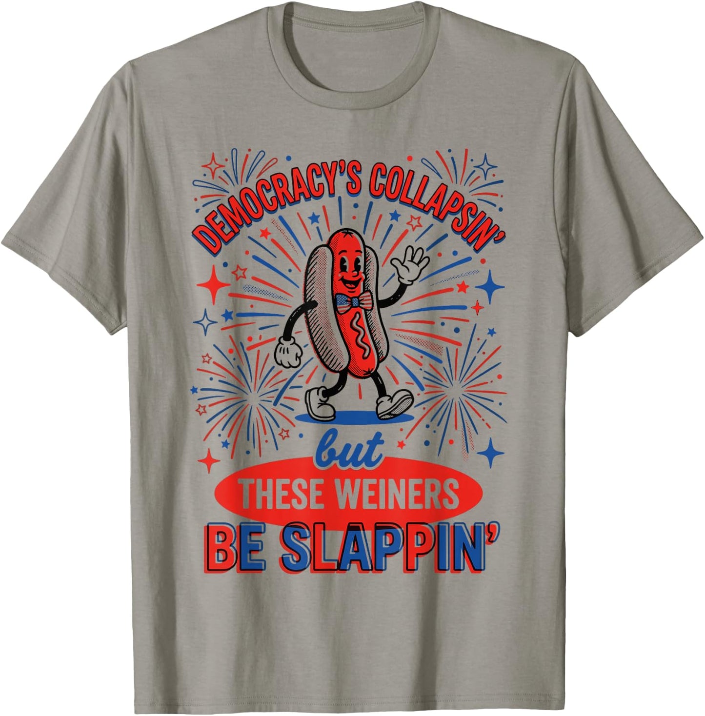 Democracy Collapsing Hot Dog 4th July 250 Years T-Shirt - T-Shirt | Sand