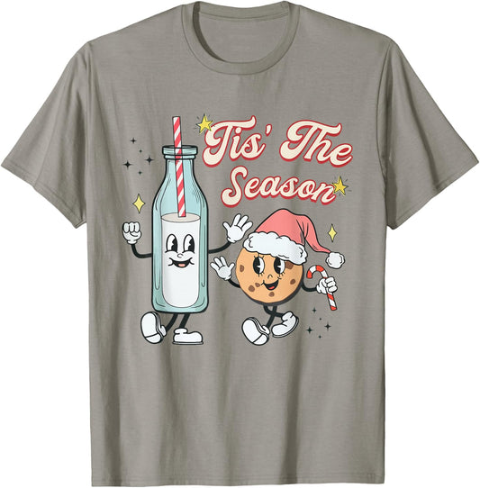 Tis The Season Retro Milk and Cookie Christmas T-Shirt - T-Shirt | Sand