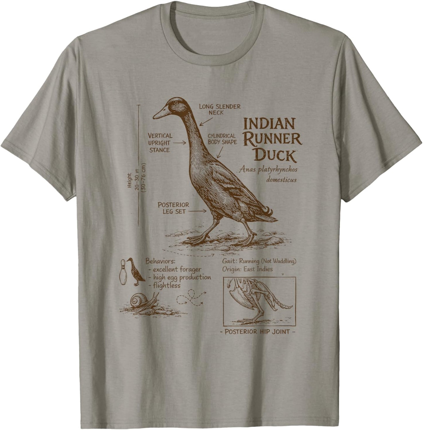 Indian Runner Duck Lover Detailed Anatomy Wildlife Animal T-Shirt - T-Shirt | Sand