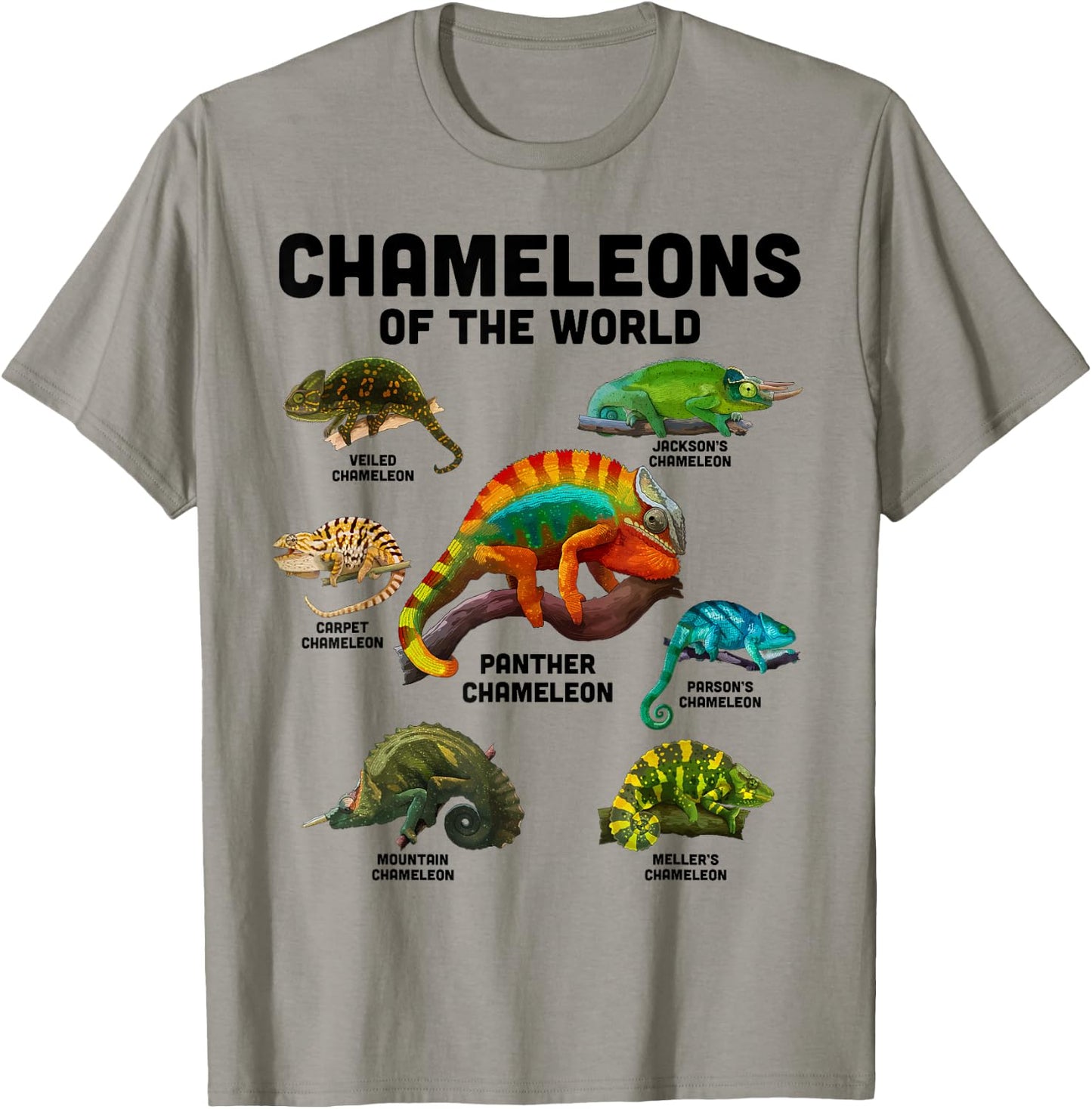 Chameleon Shirt Chameleons of the World Educational Reptile T-Shirt - T-Shirt | Sand