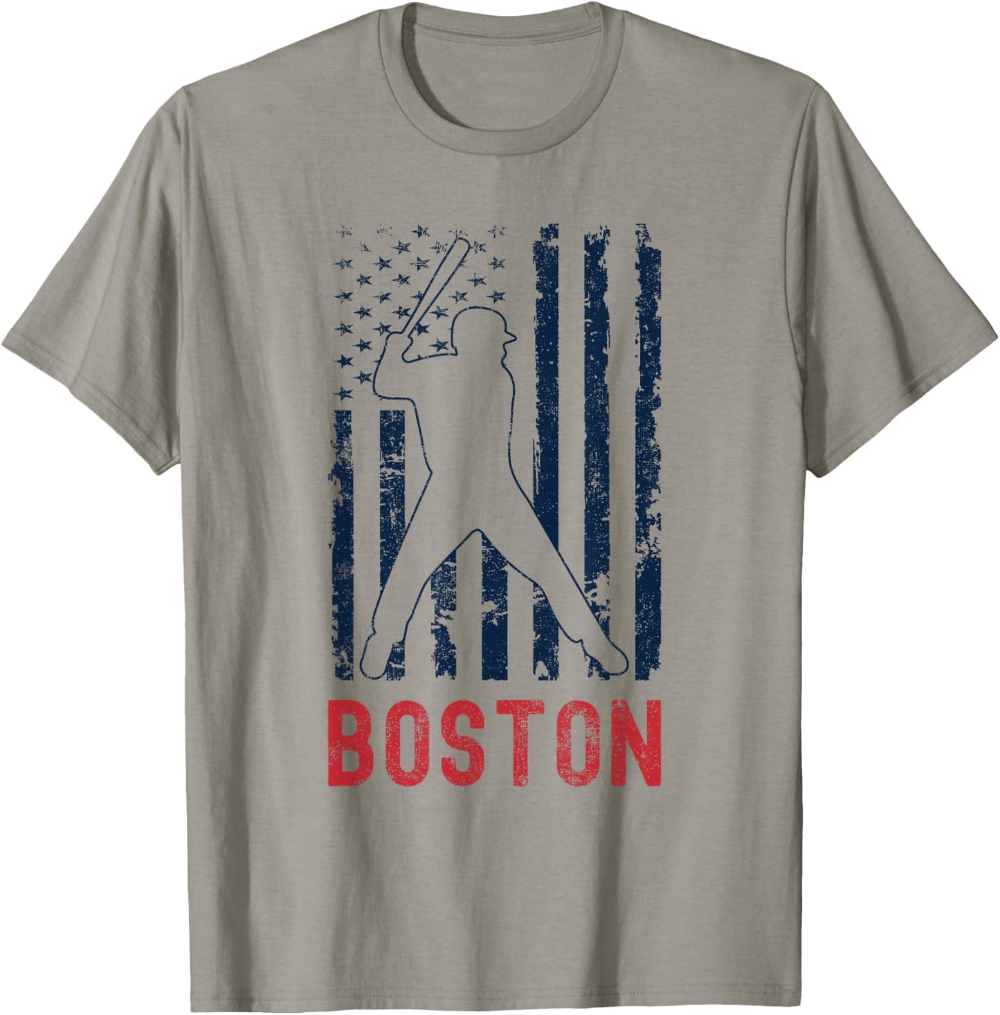 Boston Massachusetts American Flag Baseball Weathered T-Shirt - T-Shirt | Sand