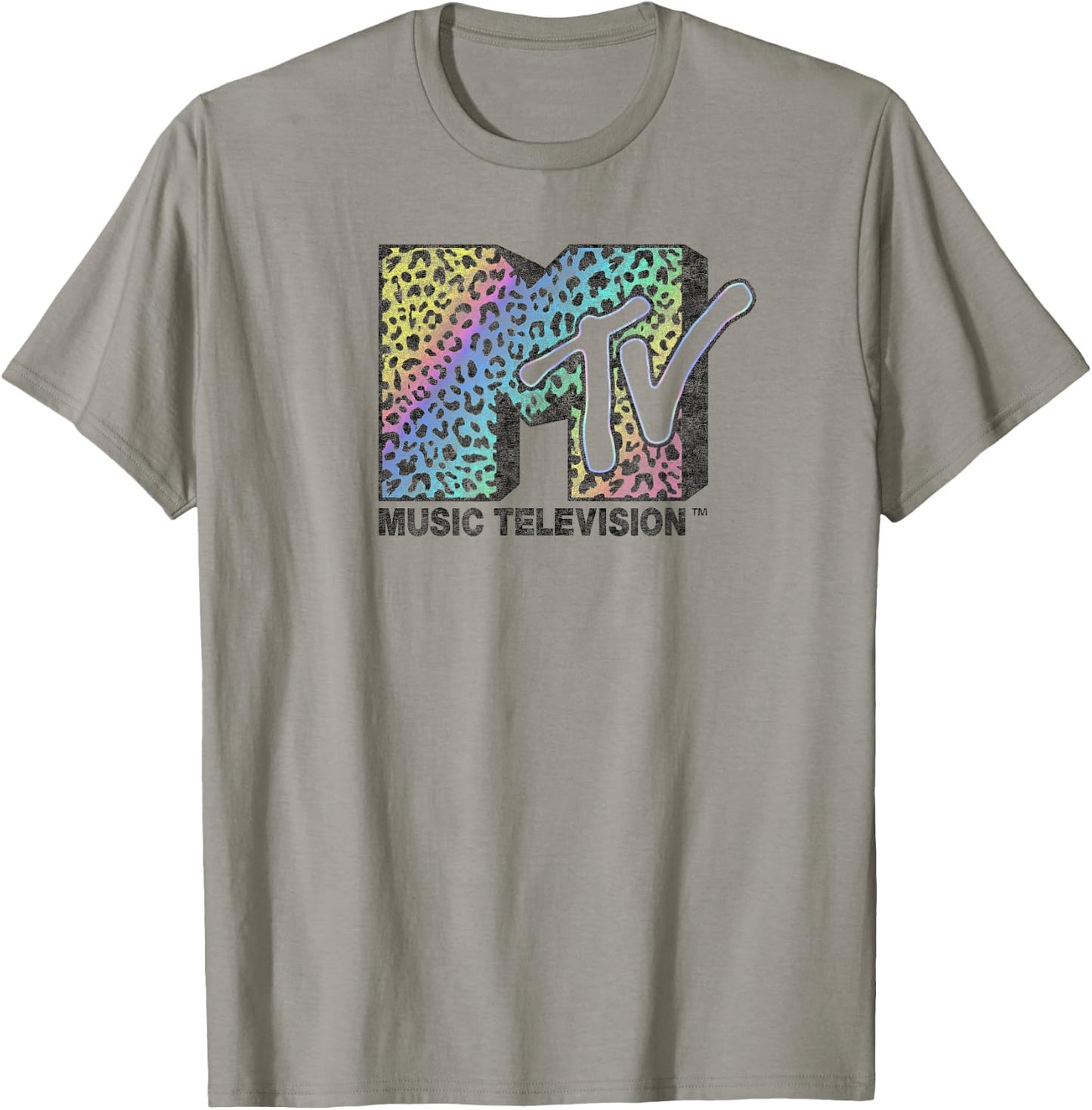 MTV Neon Leopard Print Music Television Logo , gray T-Shirt - T-Shirt | Sand