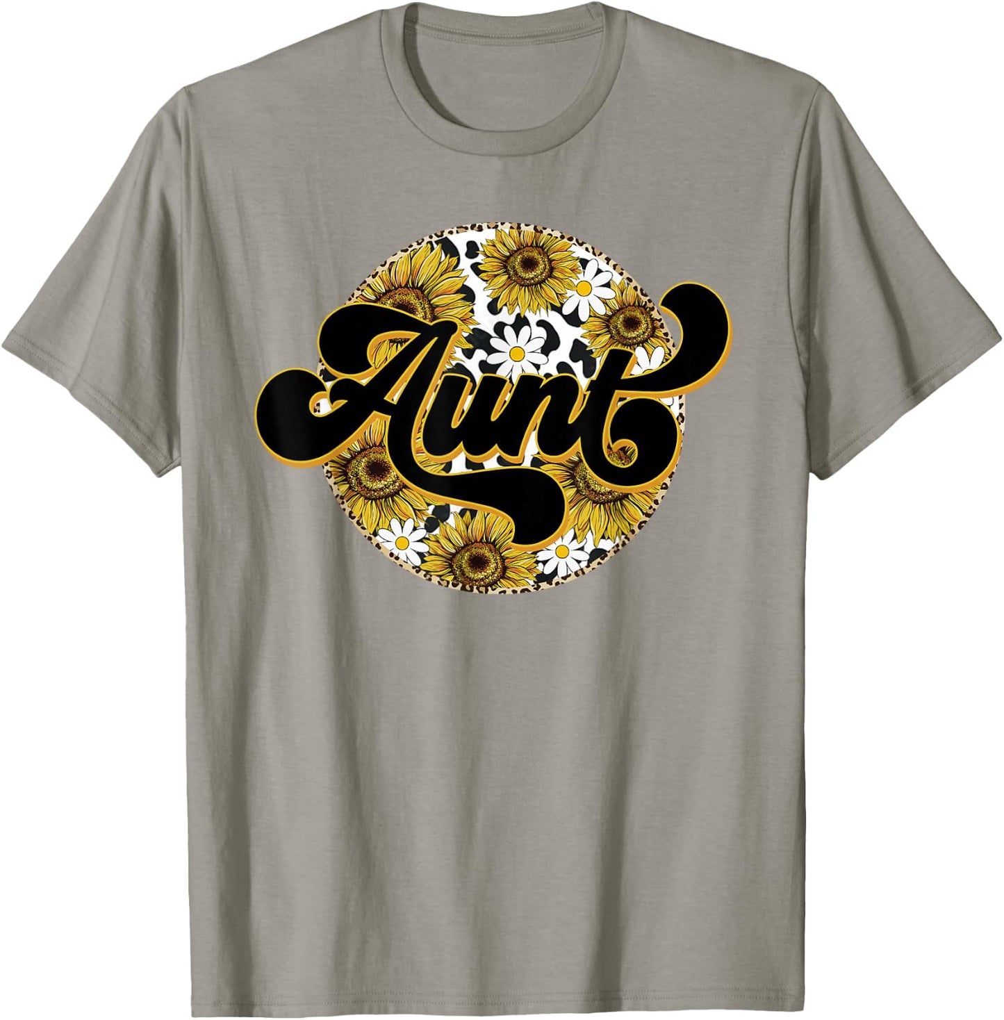 Cute Aunt Cow Print Sunflower Leapard Auntie Mother's day T-Shirt - T-Shirt | Sand