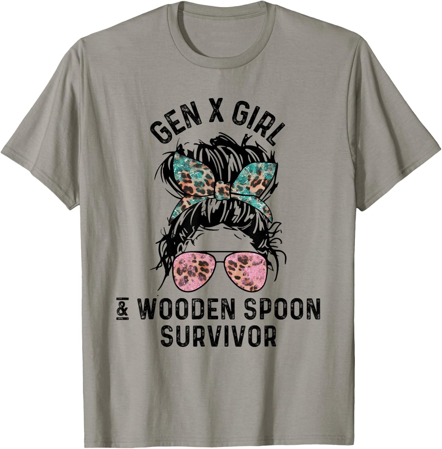 Funny Gen X Girl Wooden Spoon Survivor Messy Bun Tie Dye T-Shirt - T-Shirt | Sand