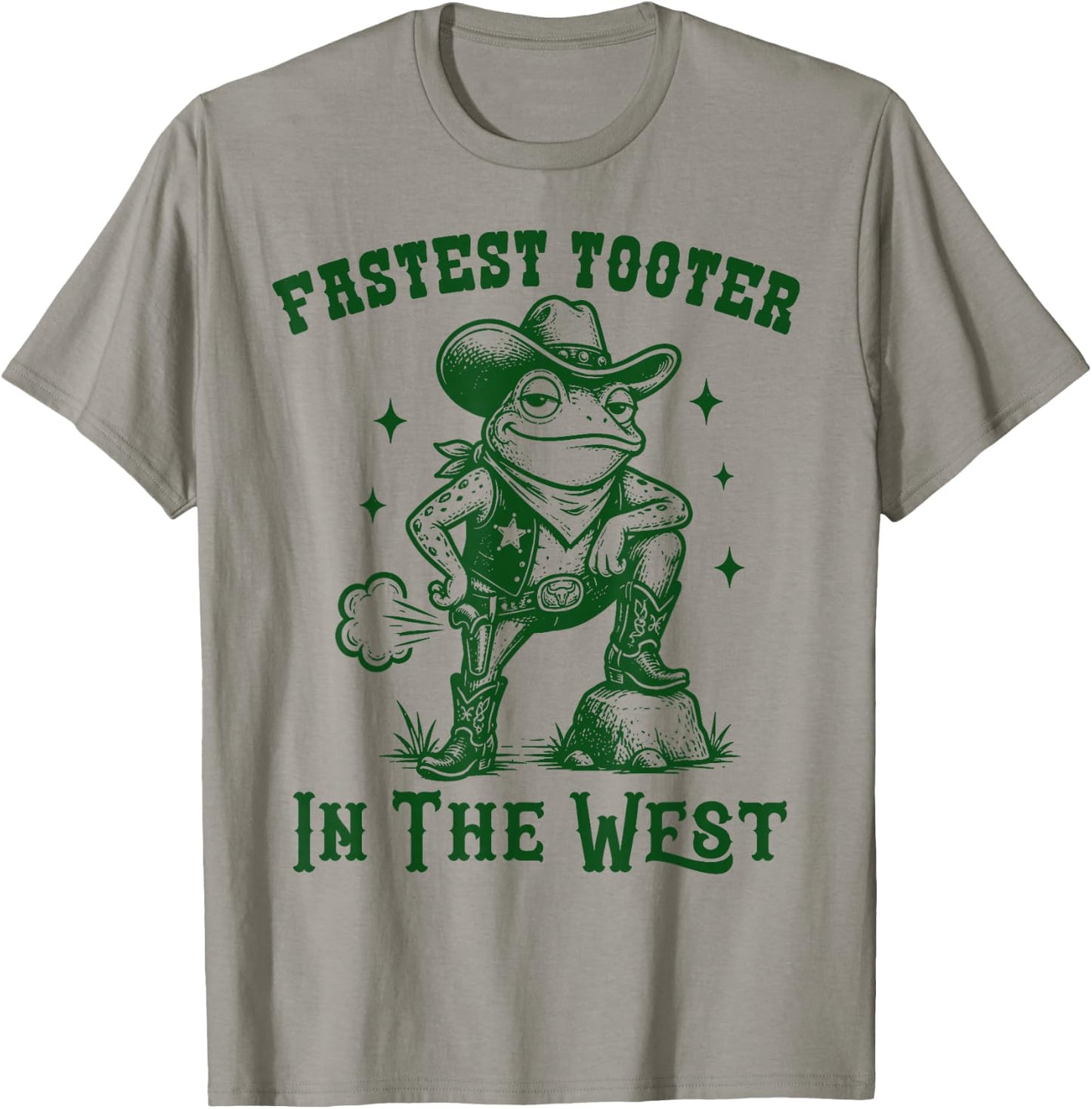 Fastest Toot in West Frog Funny Cowboy Western Fart Funny T-Shirt - T-Shirt | Sand