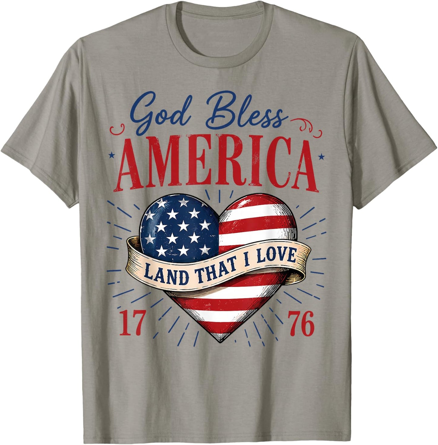 God Bless America Land that I Love Patriotic Heart Flag T-Shirt - T-Shirt | Sand