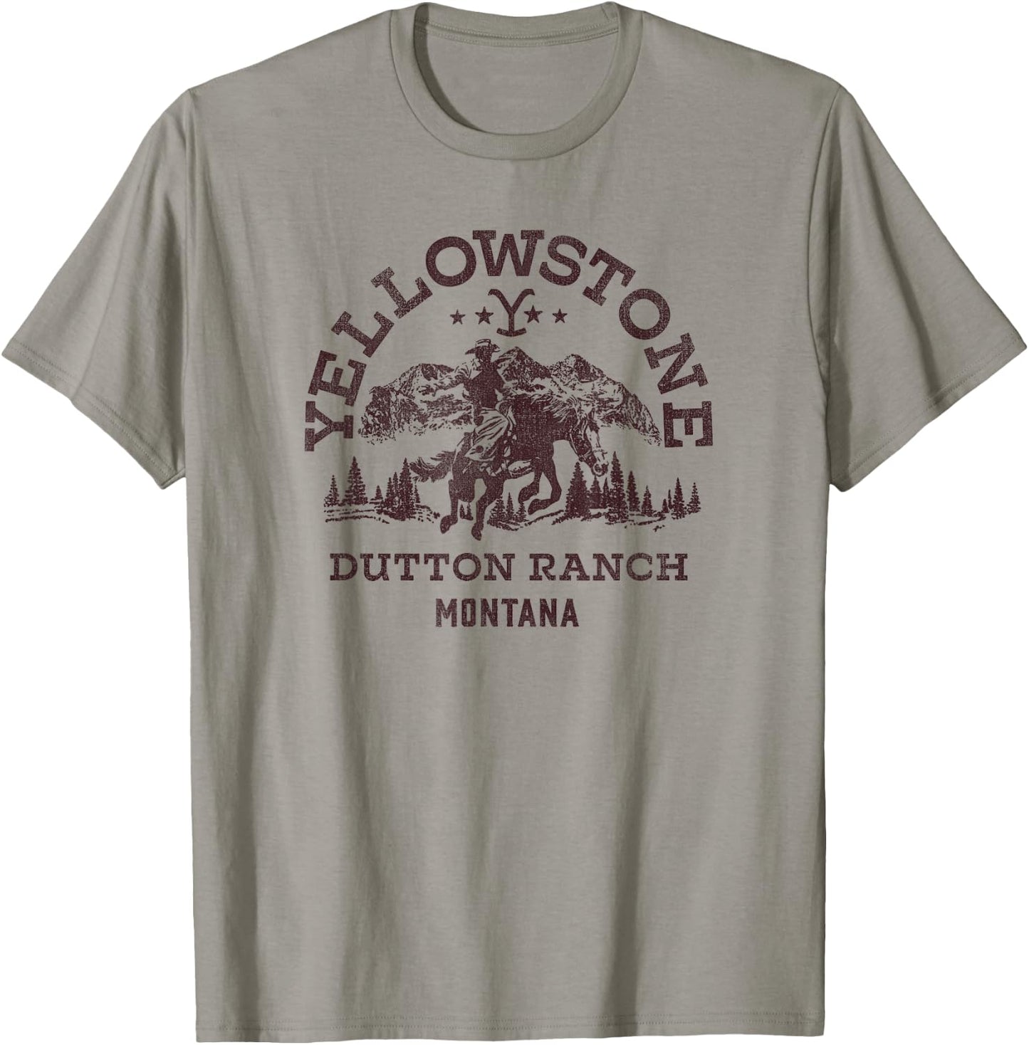 Yellowstone Dutton Ranch Montana Western Cowboy Logo , White T-Shirt - T-Shirt | Sand