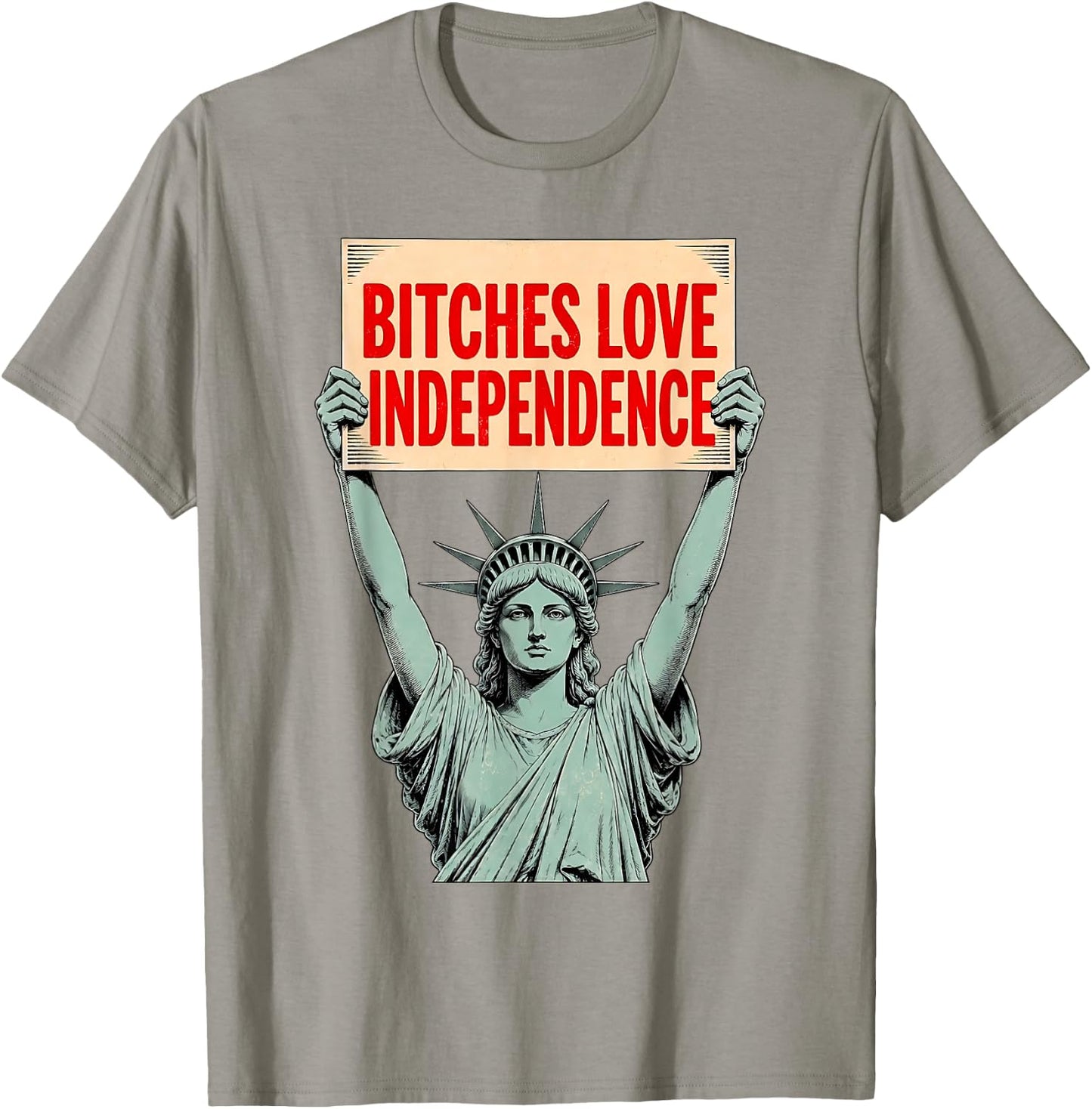Retro Bitches Love Independence Funny 4th of July T-Shirt - T-Shirt | Sand