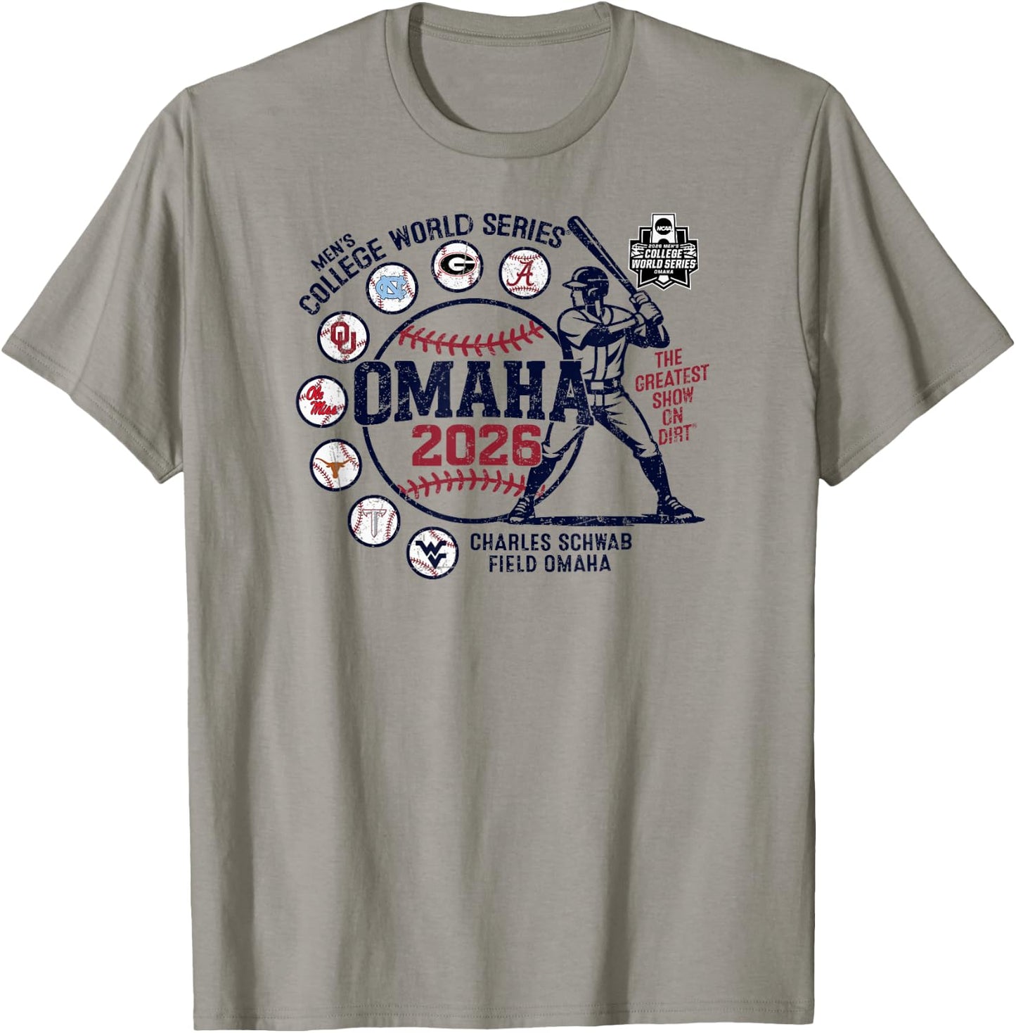 Men's College World Series 2026 NCAA Baseball 8-Team Gray T-Shirt - T-Shirt | Sand