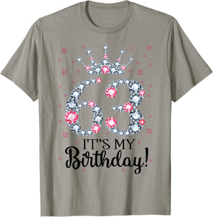 63 It's My Birthday Pink Crown 63rd Birthday Gifts T-Shirt - T-Shirt | Sand