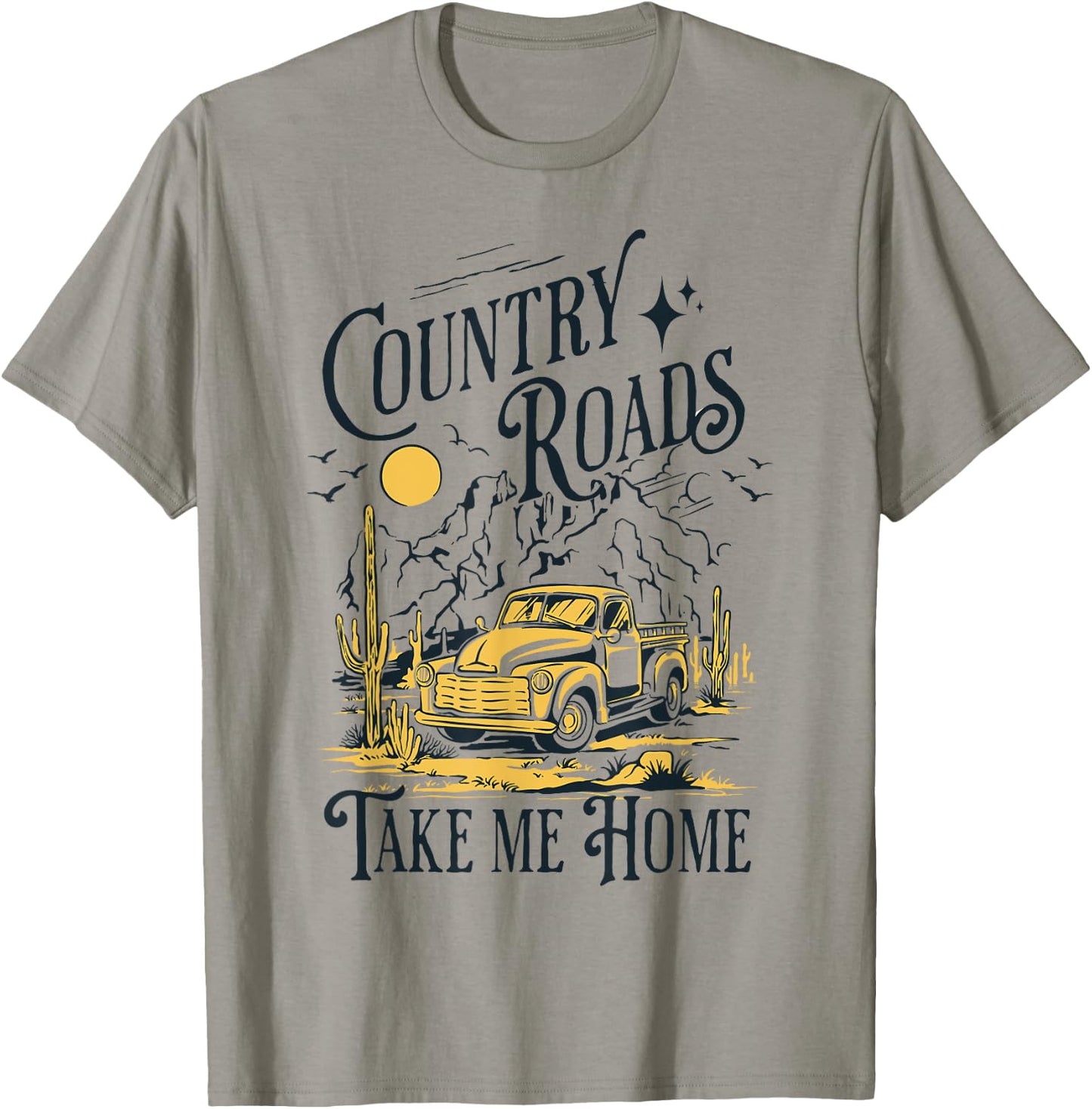 Country Roads Take Me Home Cowboy Western Virginia Retro T-Shirt - T-Shirt | Sand
