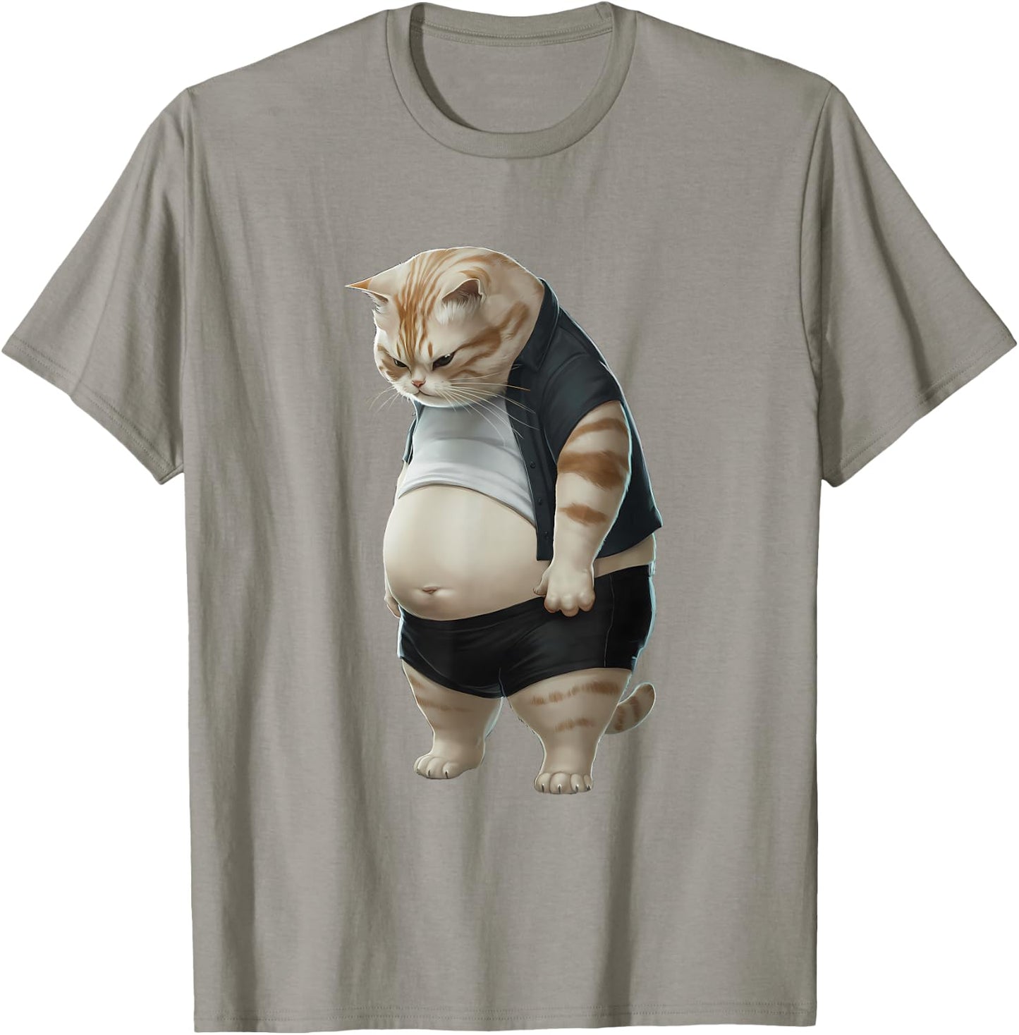 Chubby Cat Big Belly Cats Humor Fat Cat , white, S T-Shirt - T-Shirt | Sand