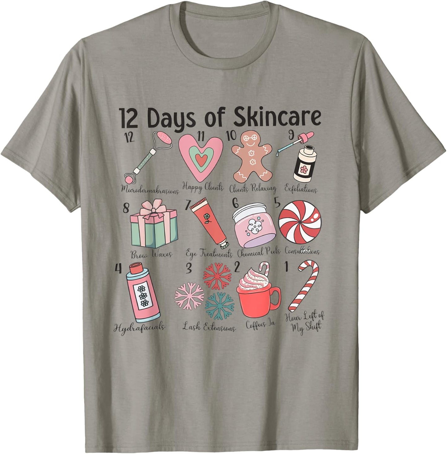 12 Days of Skincare Esthetician Christmas Dermatology MEDSPA T-Shirt - T-Shirt | Sand