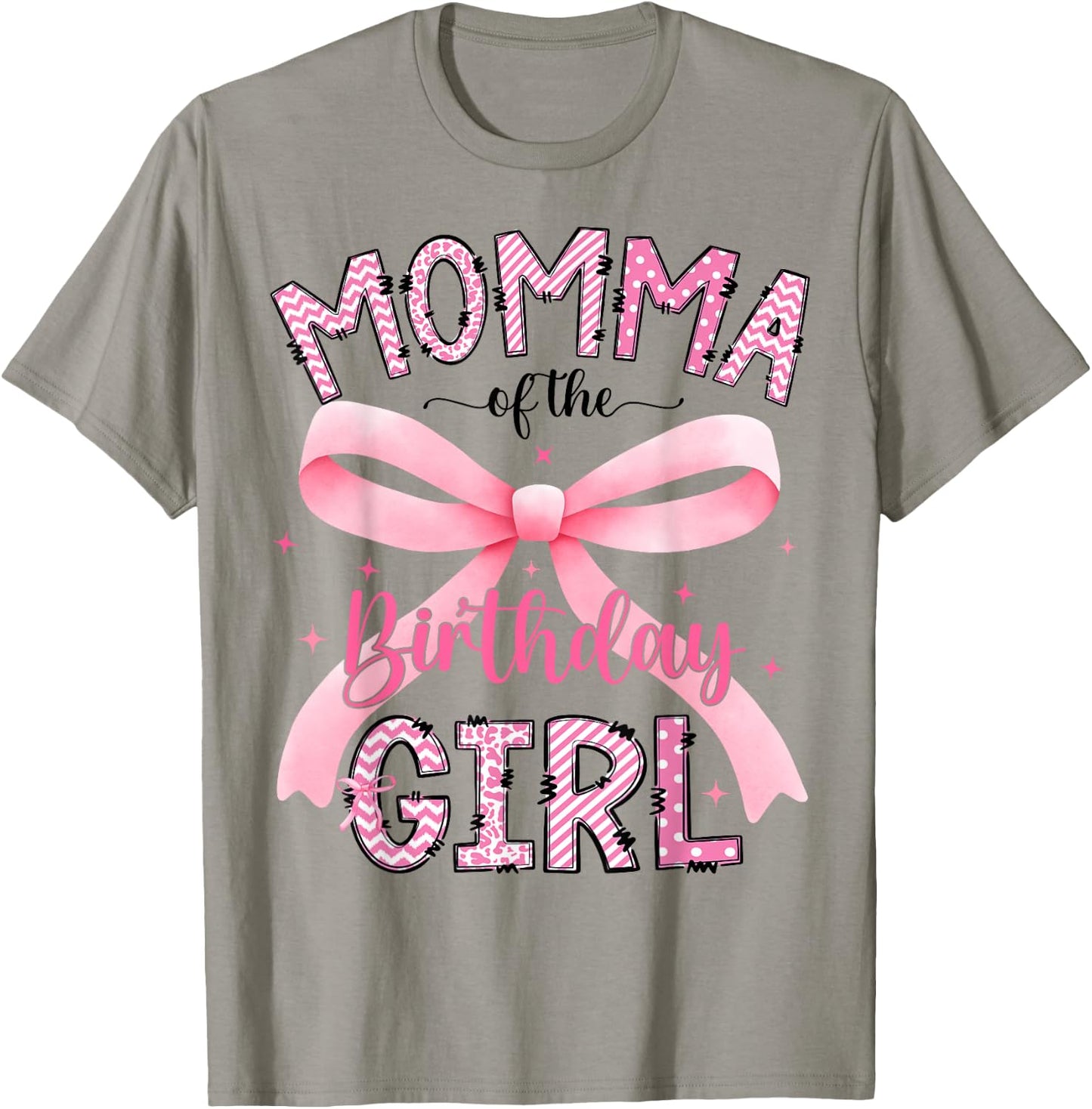 Momma of The Birthday Girl Matching Pink Coquette Bow T-Shirt - T-Shirt | Sand