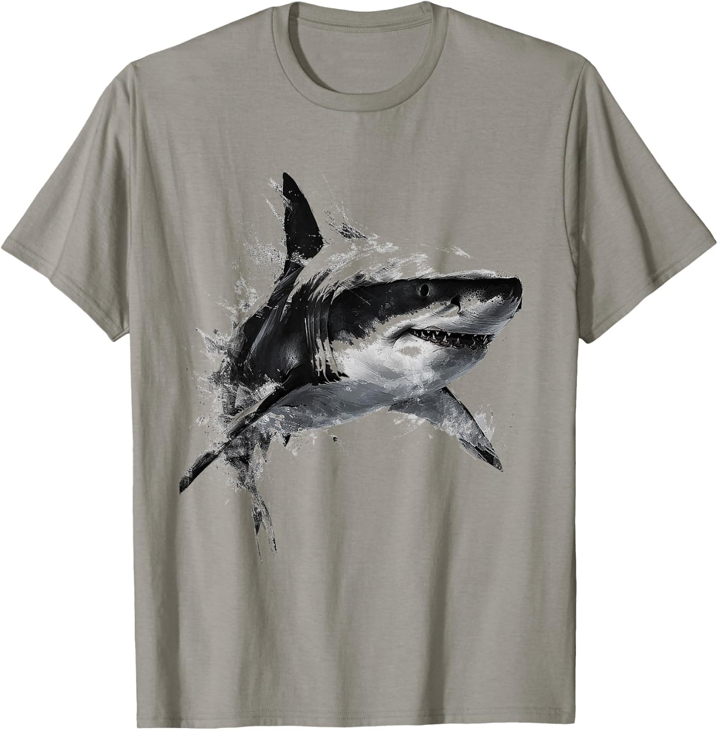 Shark Print Animal Graphic Abstract Drawing Shark , white, S T-Shirt - T-Shirt | Sand