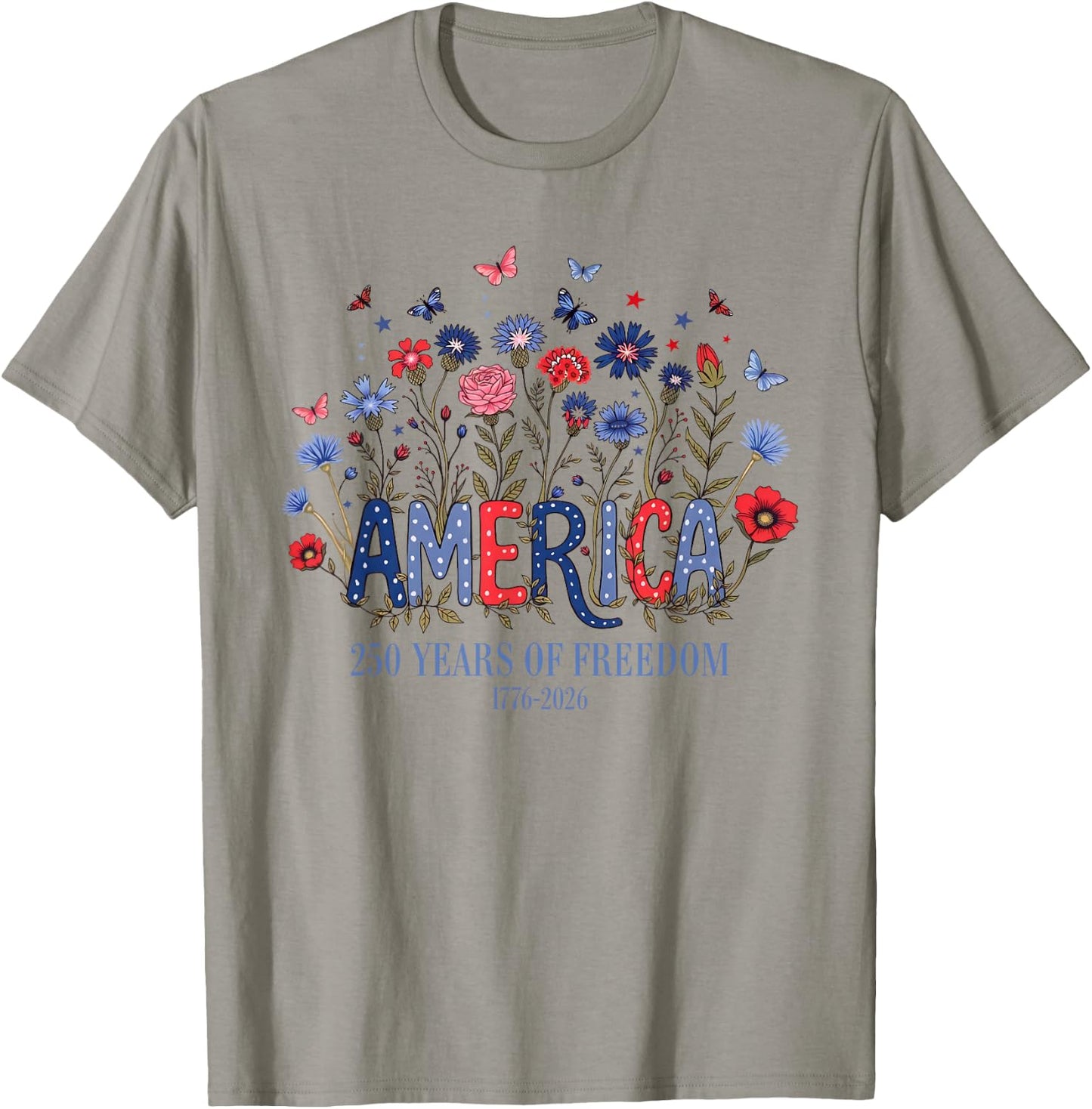 USA 250th Anniversary 1776-2026 Floral Patriotic Apparel T-Shirt - T-Shirt | Sand