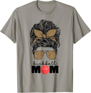 Kickball Mom Funny Leopard Messy Bun Kickball Mom T-Shirt - T-Shirt | Sand