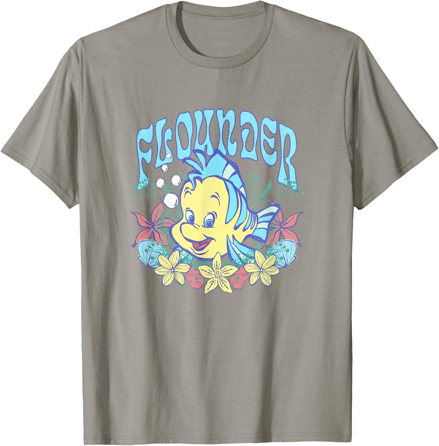 Disney The Little Mermaid Cute Flounder Floral Chest Poster T-Shirt - T-Shirt | Sand