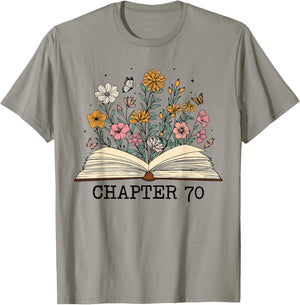 Chapter 70 Funny 70th Birthday Floral Open Book With Flowers T-Shirt - T-Shirt | Sand
