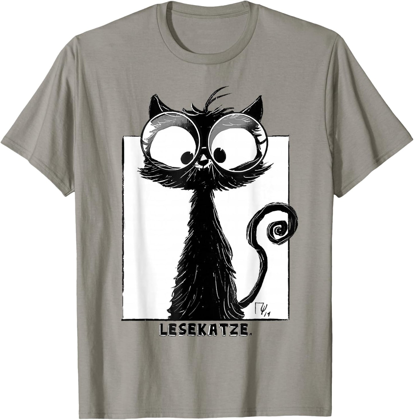 Cute black cat with glasses is a reading cat , White T-Shirt - T-Shirt | Sand