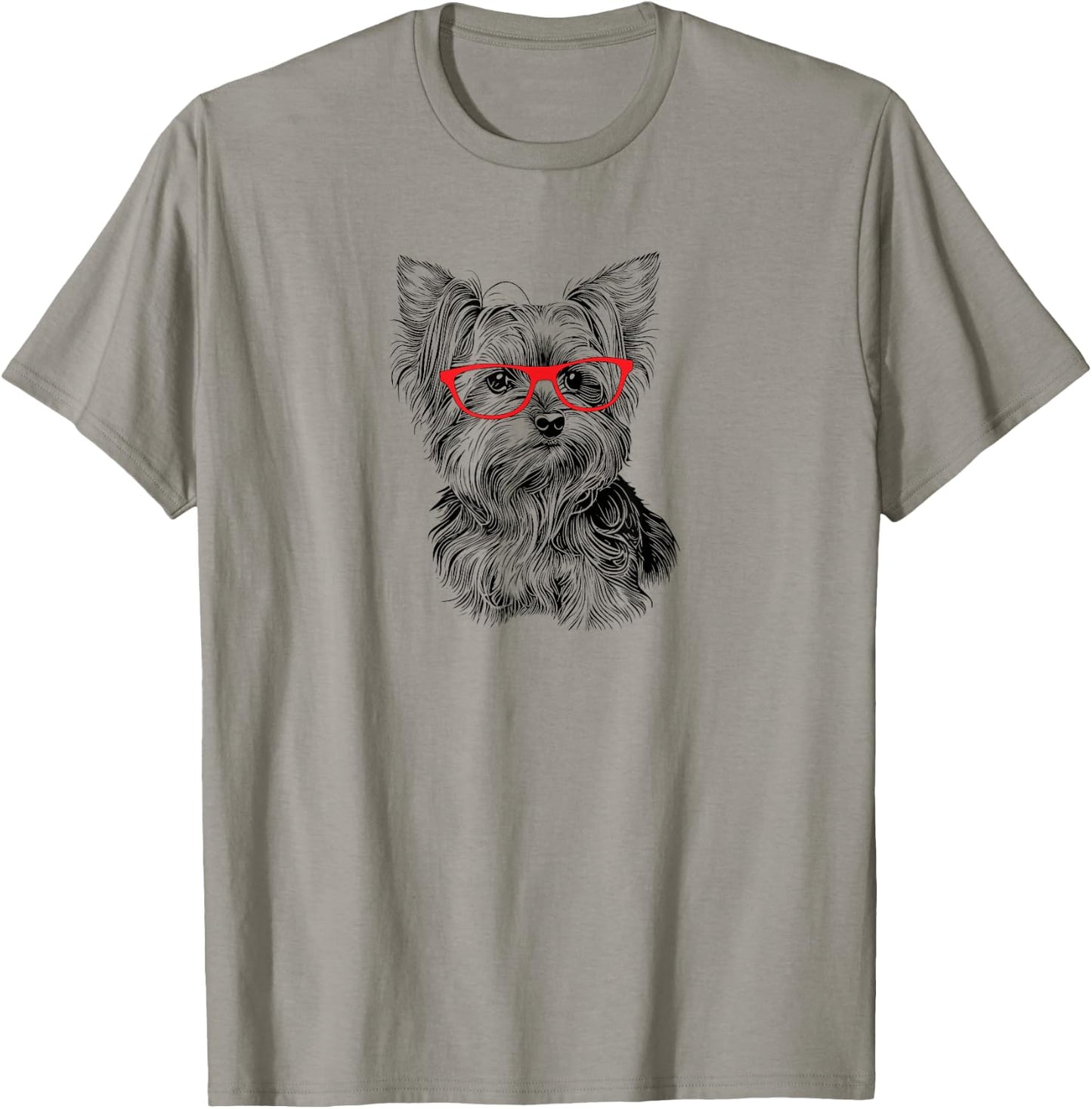 Illustration Cute Nerdy Red Glasses Yorkie Lover T-Shirt - T-Shirt | Sand