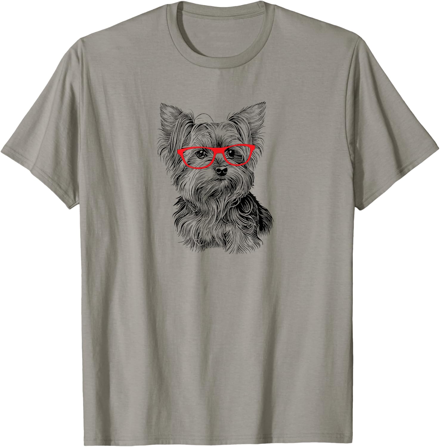 Illustration Cute Nerdy Red Glasses Yorkie Lover T-Shirt - T-Shirt | Sand