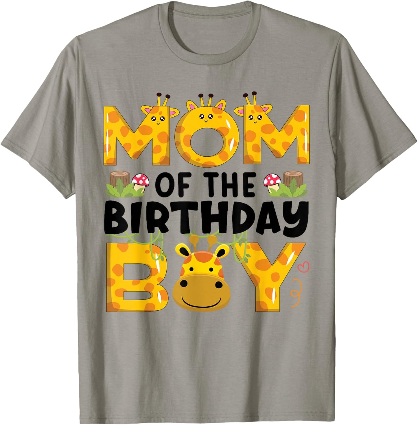 Mom 1st Birthday Boy Giraffe Theme Party Zoo Safari Jungle T-Shirt - T-Shirt | Sand