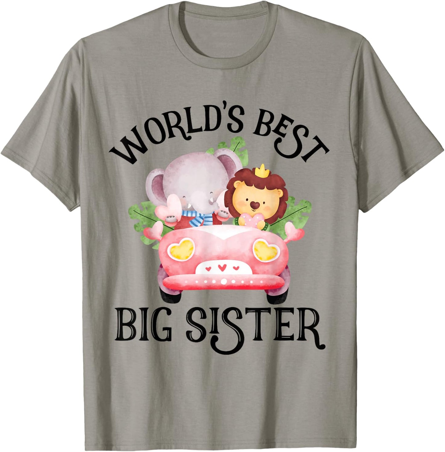 Big Sister Baby Announcement with Cute Lion and Hippo T-Shirt - T-Shirt | Sand