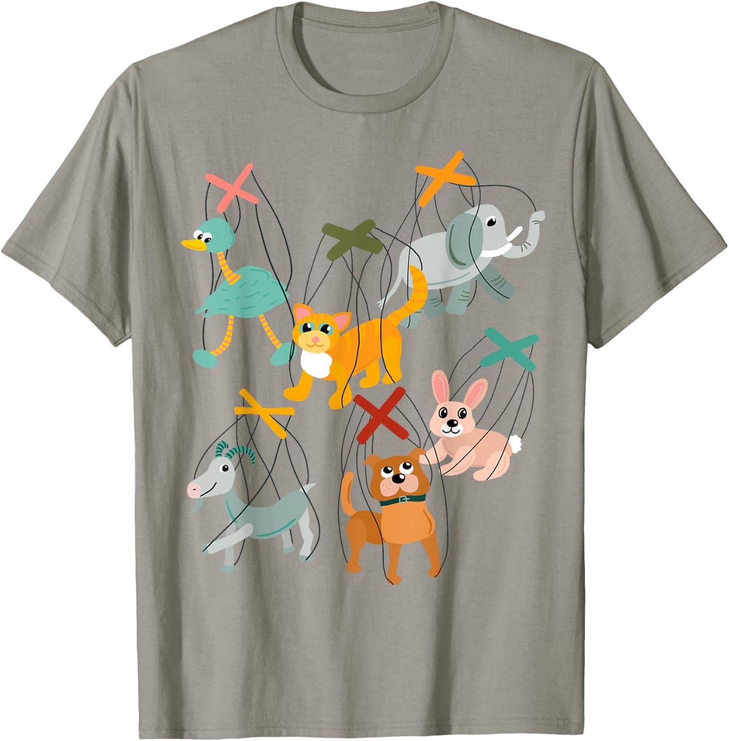 Collage of Marionettes Cute Animals Puppets T-Shirt - T-Shirt | Sand
