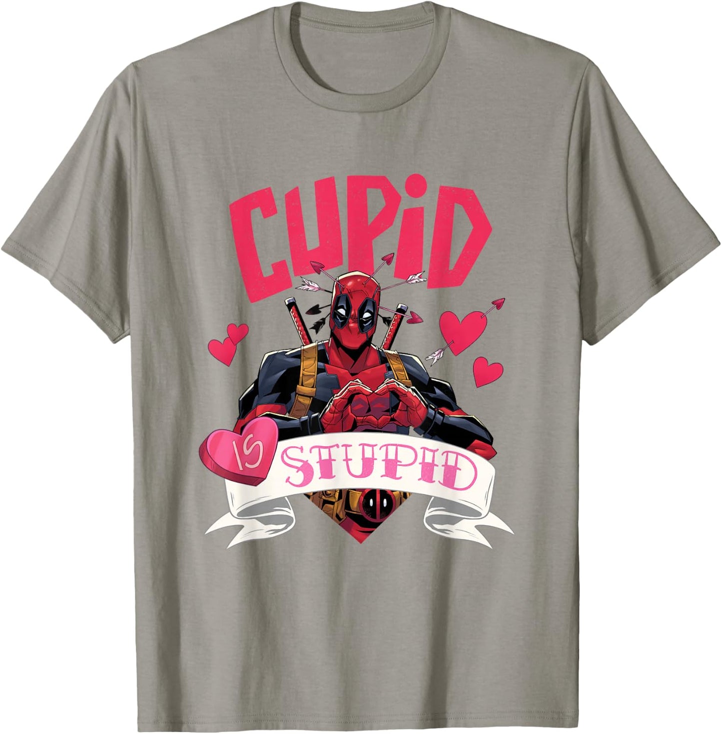 Marvel Deadpool Valentine's Day Cupid Is Stupid Chest Logo T-Shirt - T-Shirt | Sand
