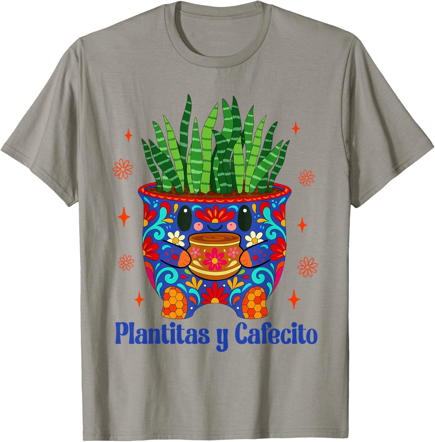 Coffee & Plant Lover Mexican Talavera Plantitas Y Cafecito T-Shirt - T-Shirt | Sand