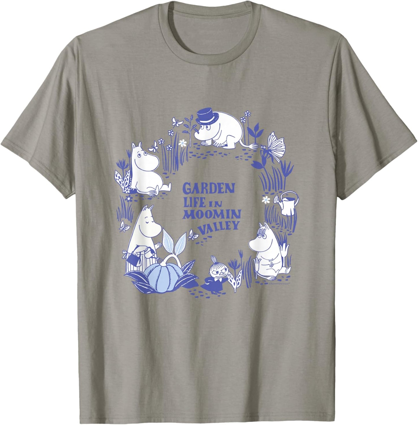 Moomin Garden Life In Moominvalley Blue Print , gray T-Shirt - T-Shirt | Sand
