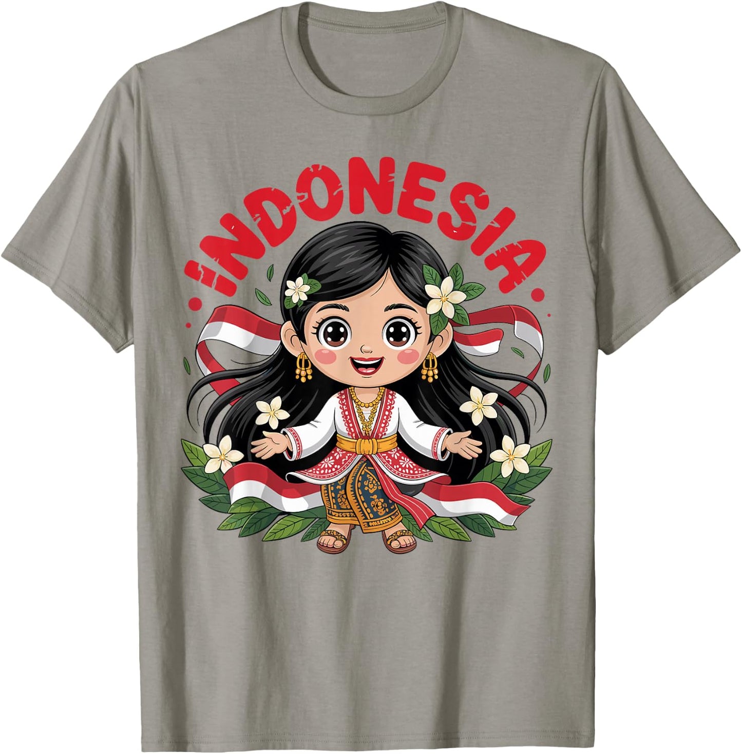 Cute Indonesian Girl in Traditional Batik Dress for Kids T-Shirt - T-Shirt | Sand