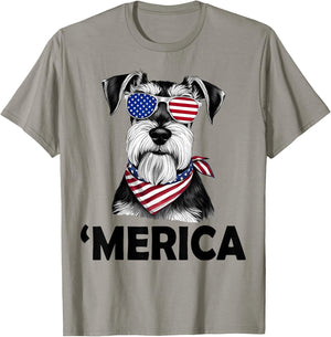 Miniature Schnauzer 4th of July ‘Merica Patriotic T-Shirt - T-Shirt | Sand