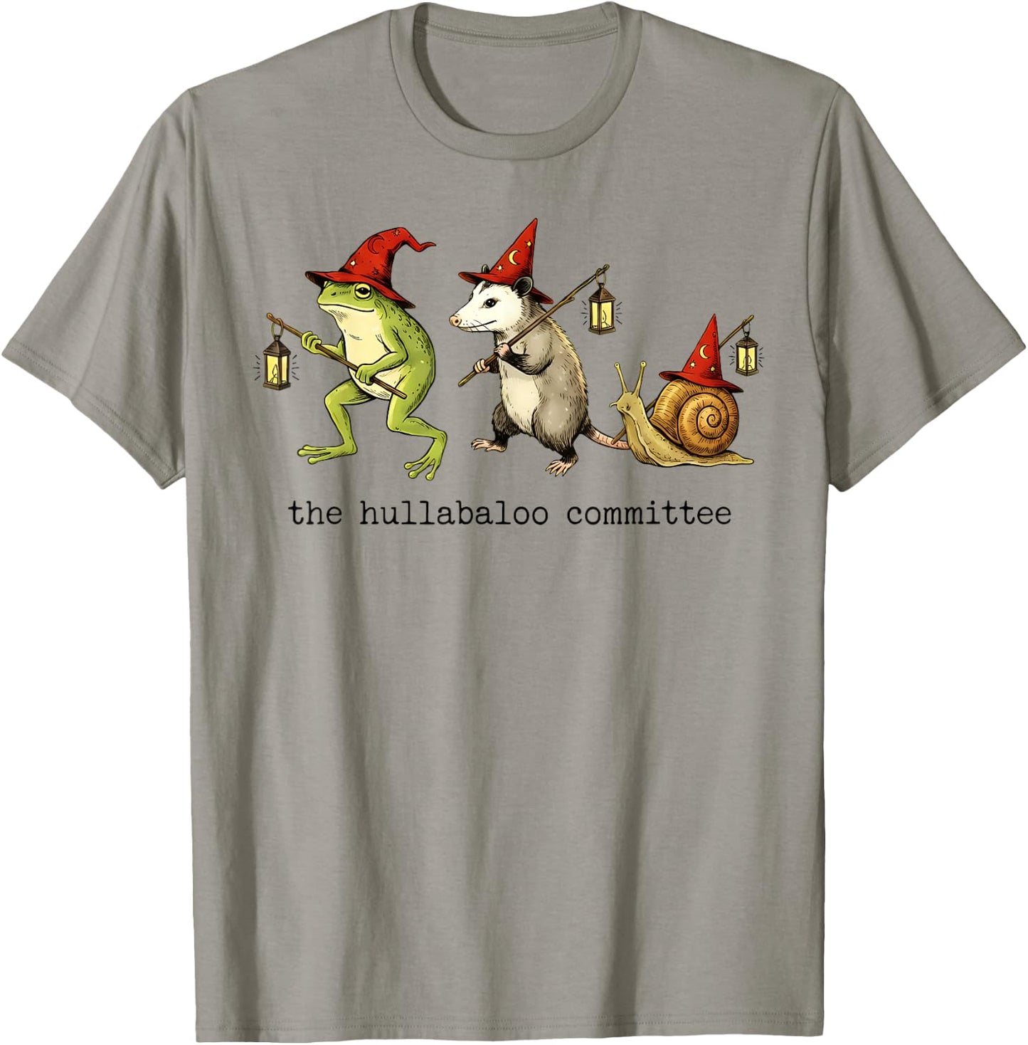 The Hullabaloo Committee Frog Opossum Snail Wizard Title T-Shirt - T-Shirt | Sand
