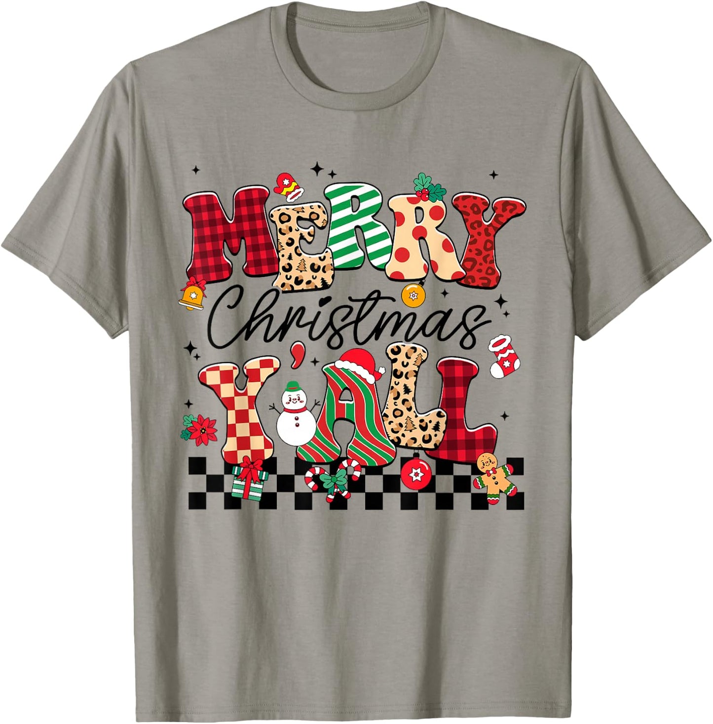 Family 2024 Merry Christmas Y'All Buffalo Plaid Red Pajamas T-Shirt - T-Shirt | Sand