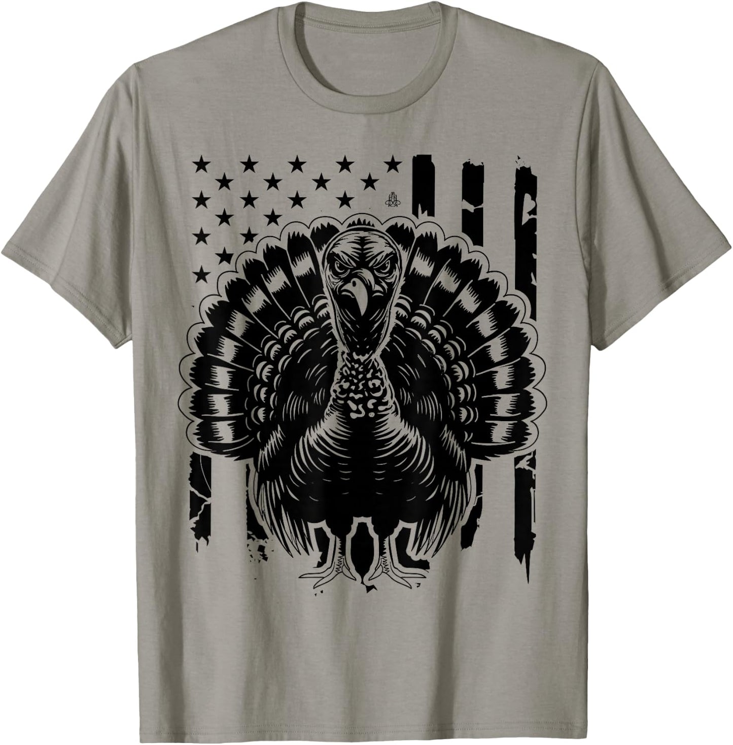 Turkey Hunting Graphic Distressed American Flag T-Shirt - T-Shirt | Sand