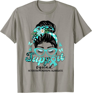 Support Squad Messy Bun Leopard Heterotaxy Syndrome T-Shirt - T-Shirt | Sand