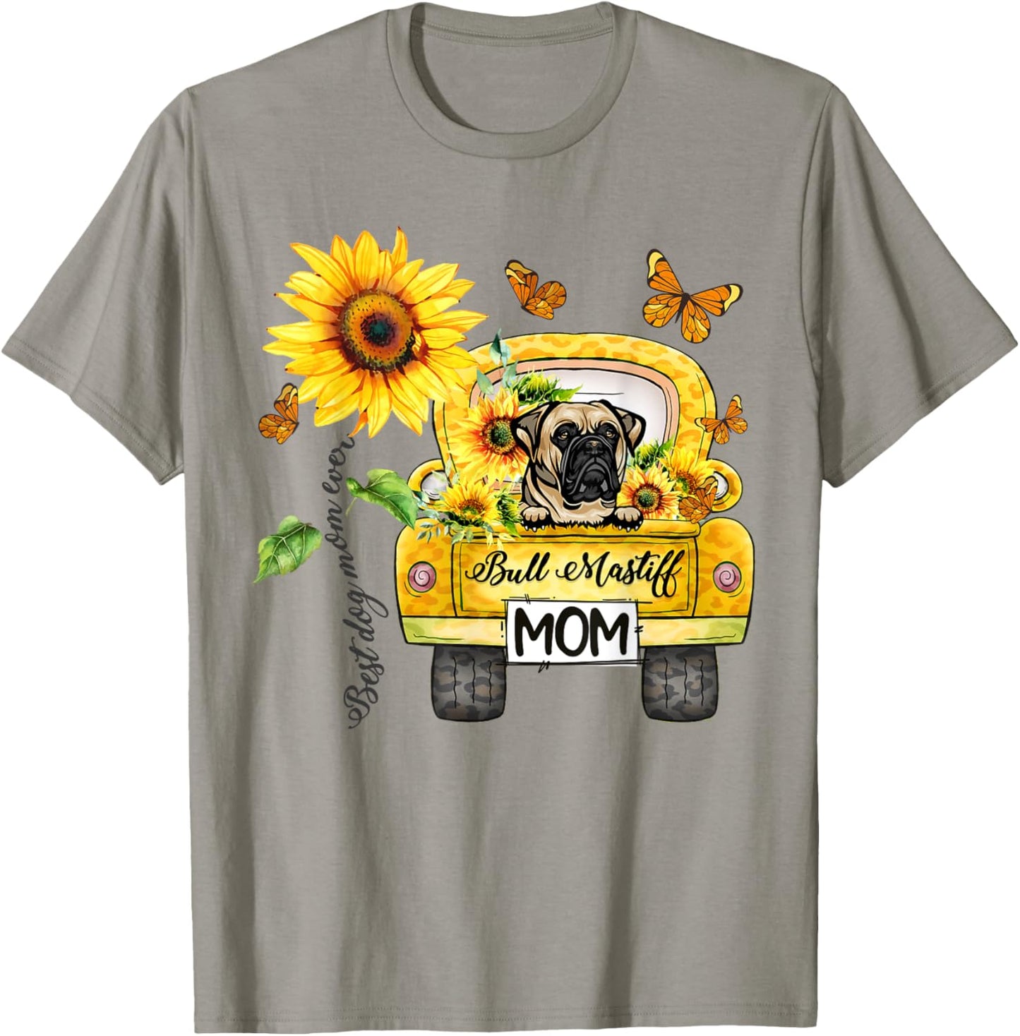 Bull Mastiff Mom Sunflower Best Dog Mom Ever Mother's Day T-Shirt - T-Shirt | Sand