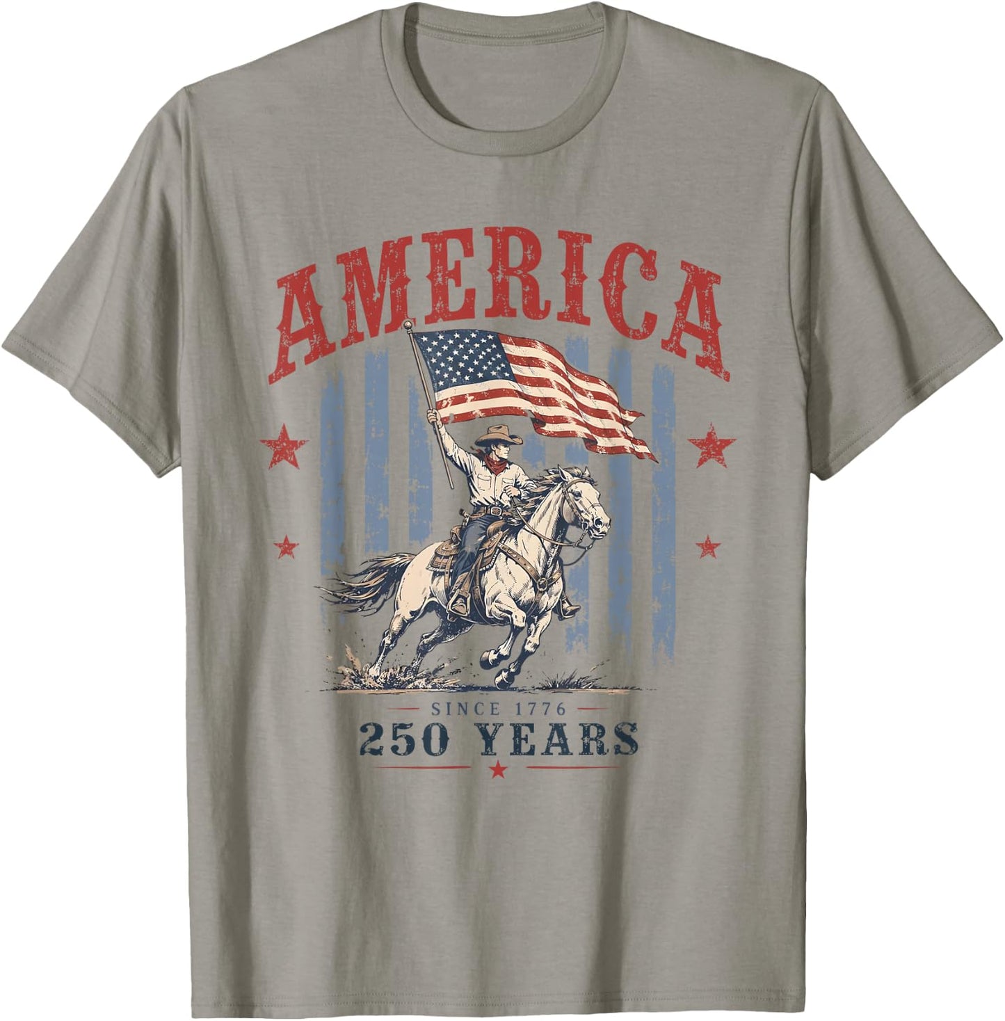Retro Preppy Stripes America Cowboy Rodeo 250 Years US Flag T-Shirt - T-Shirt | Sand
