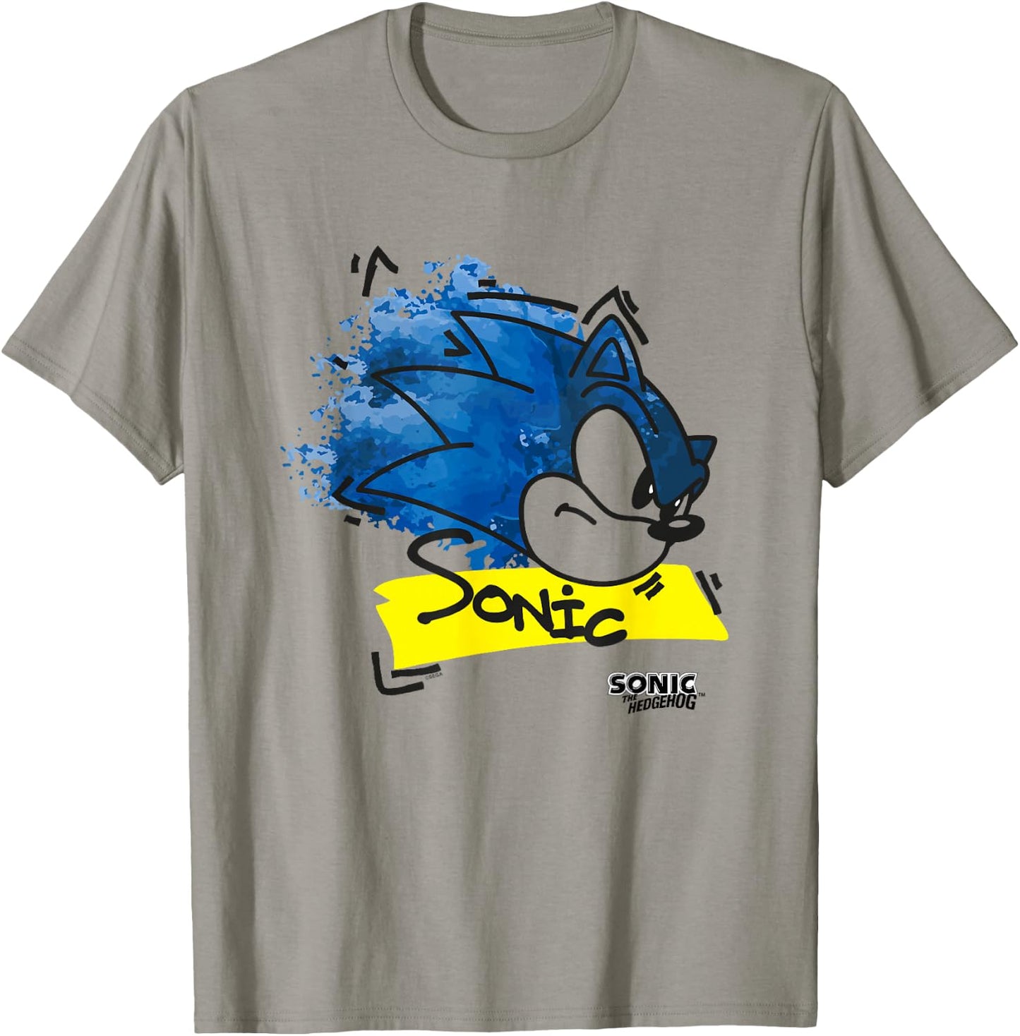 Sonic The Hedgehog Distressed Watercolor Face Outline T-Shirt - T-Shirt | Sand
