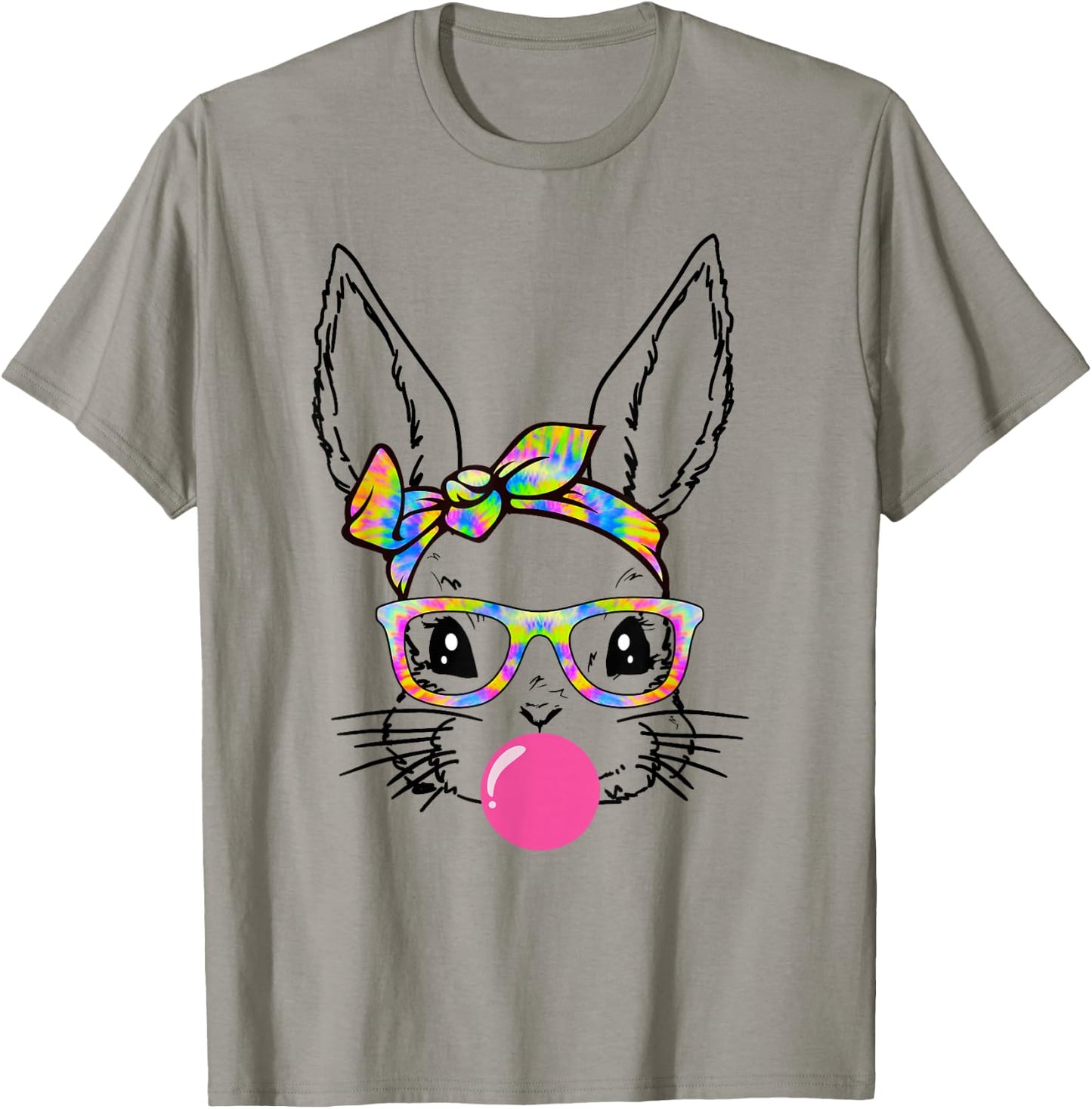 Cute Bunny With Bandana Tie Dye Glasses Bubblegum Easter Day T-Shirt - T-Shirt | Sand