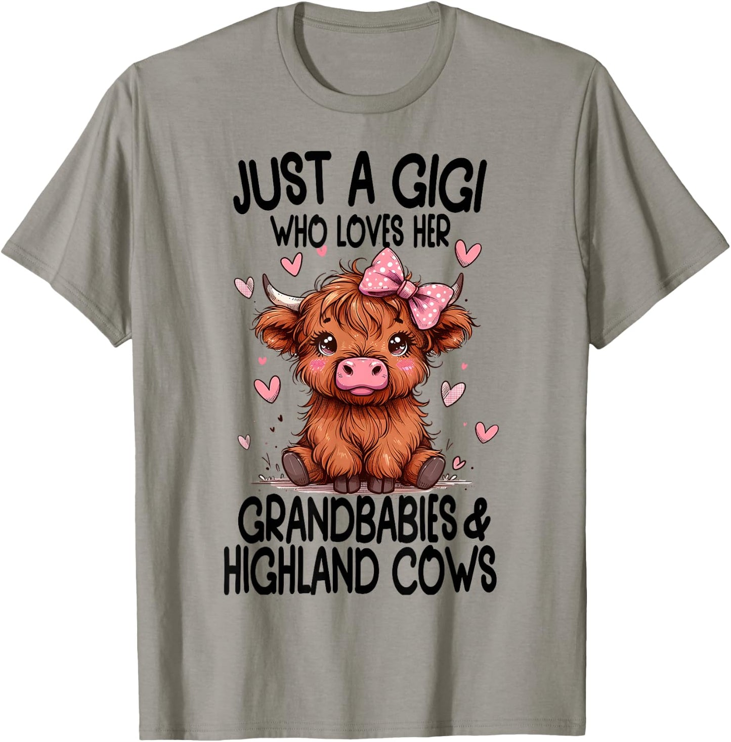 Just a GIGI loves her GRANDBABIES & HIGHLAND COWS Graphic T-Shirt - T-Shirt | Sand