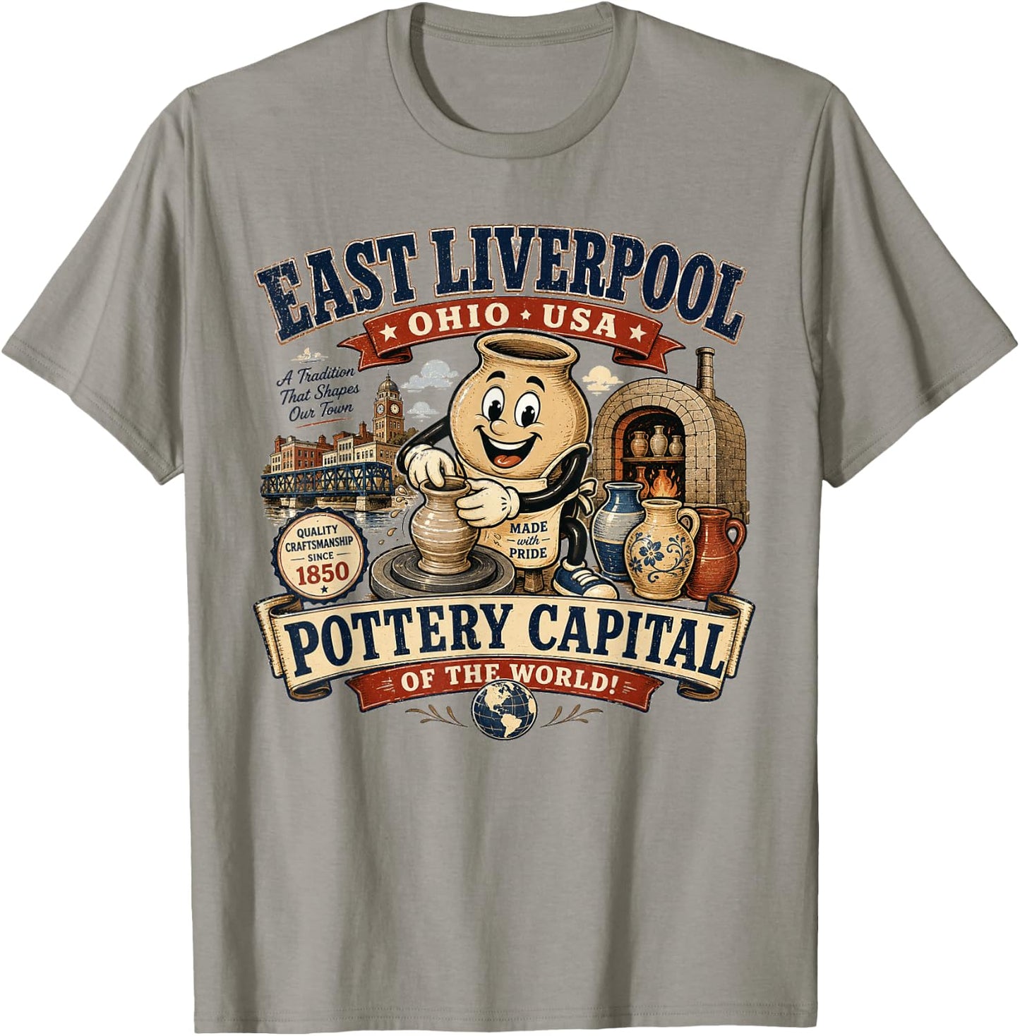 East Liverpool Ohio - Pottery Capital of the World - Vintage T-Shirt - T-Shirt | Sand