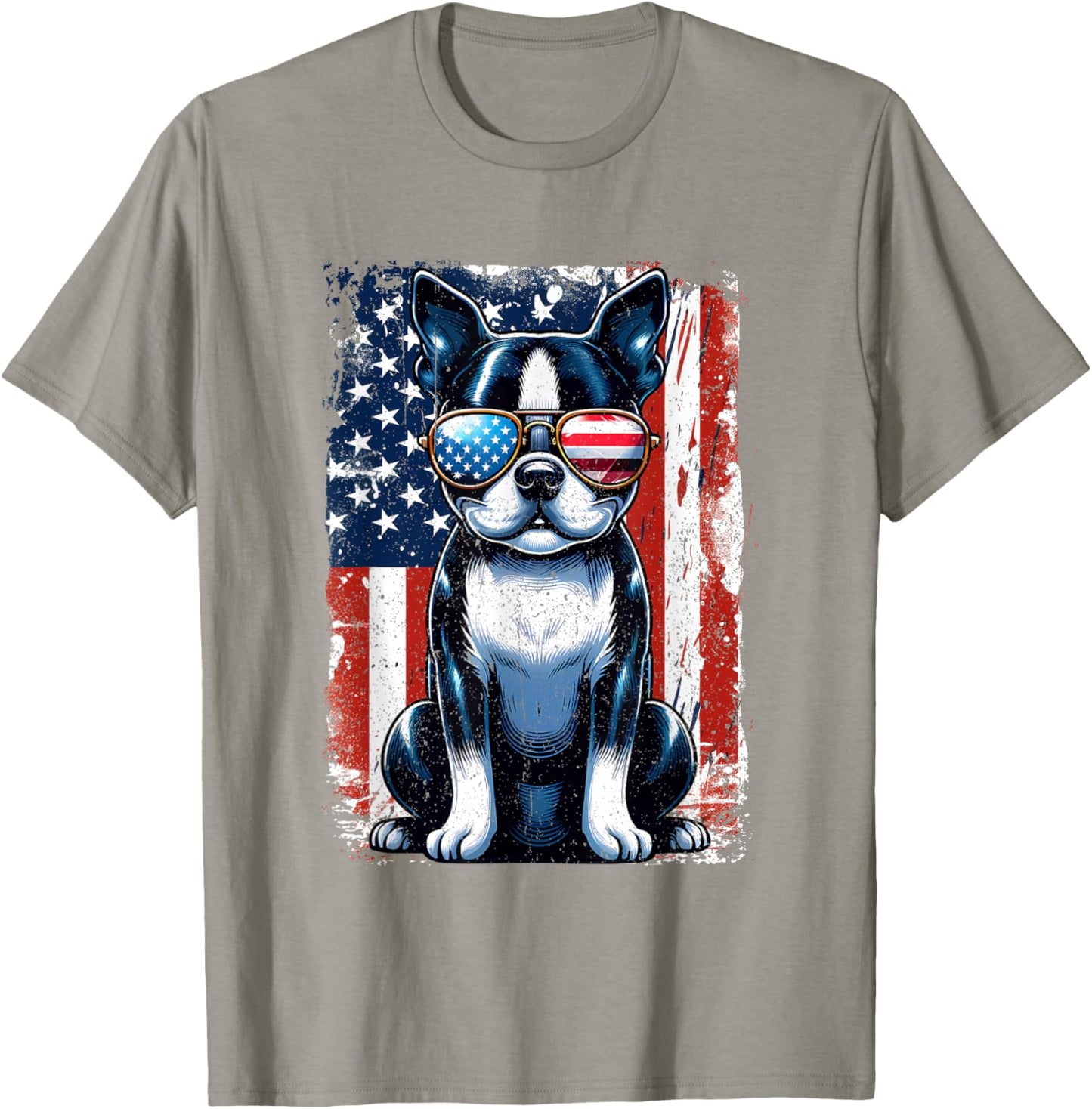 Boston Terrier Dog American USA US Flag Pets Vintage Outfit T-Shirt - T-Shirt | Sand