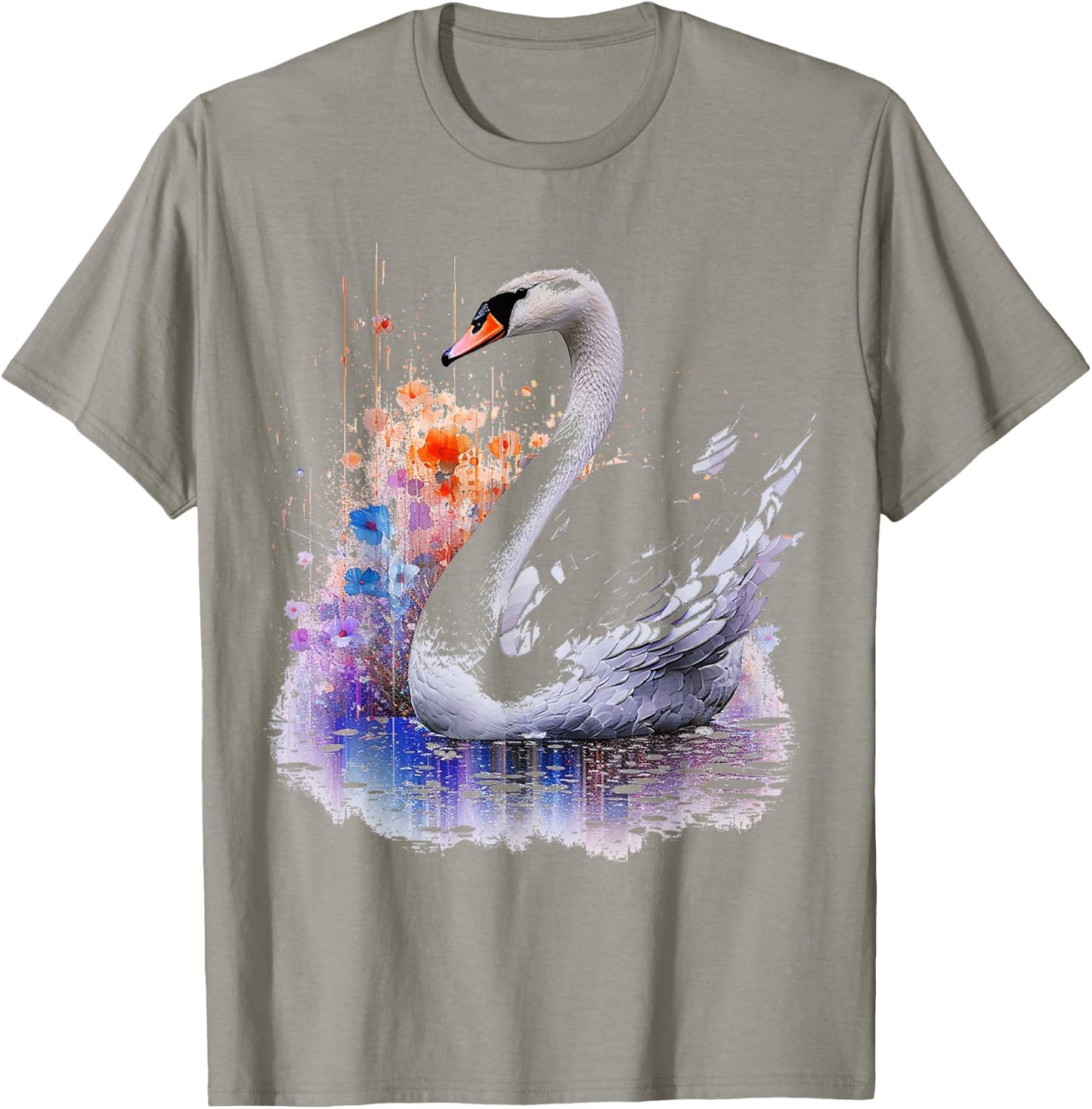 Swan Painting Abstract Animal Art Flowers Graphic Swan T-Shirt - T-Shirt | Sand