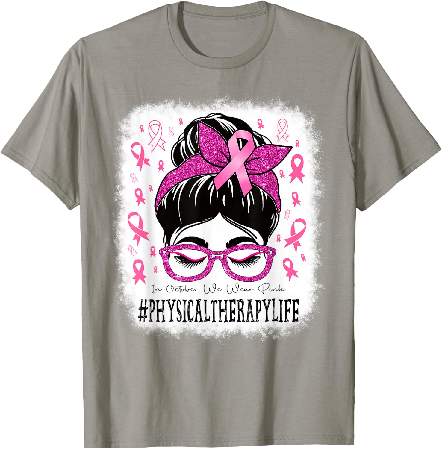 Physical Therapy In October We Wear Pink Women Breast Cancer T-Shirt - T-Shirt | Sand
