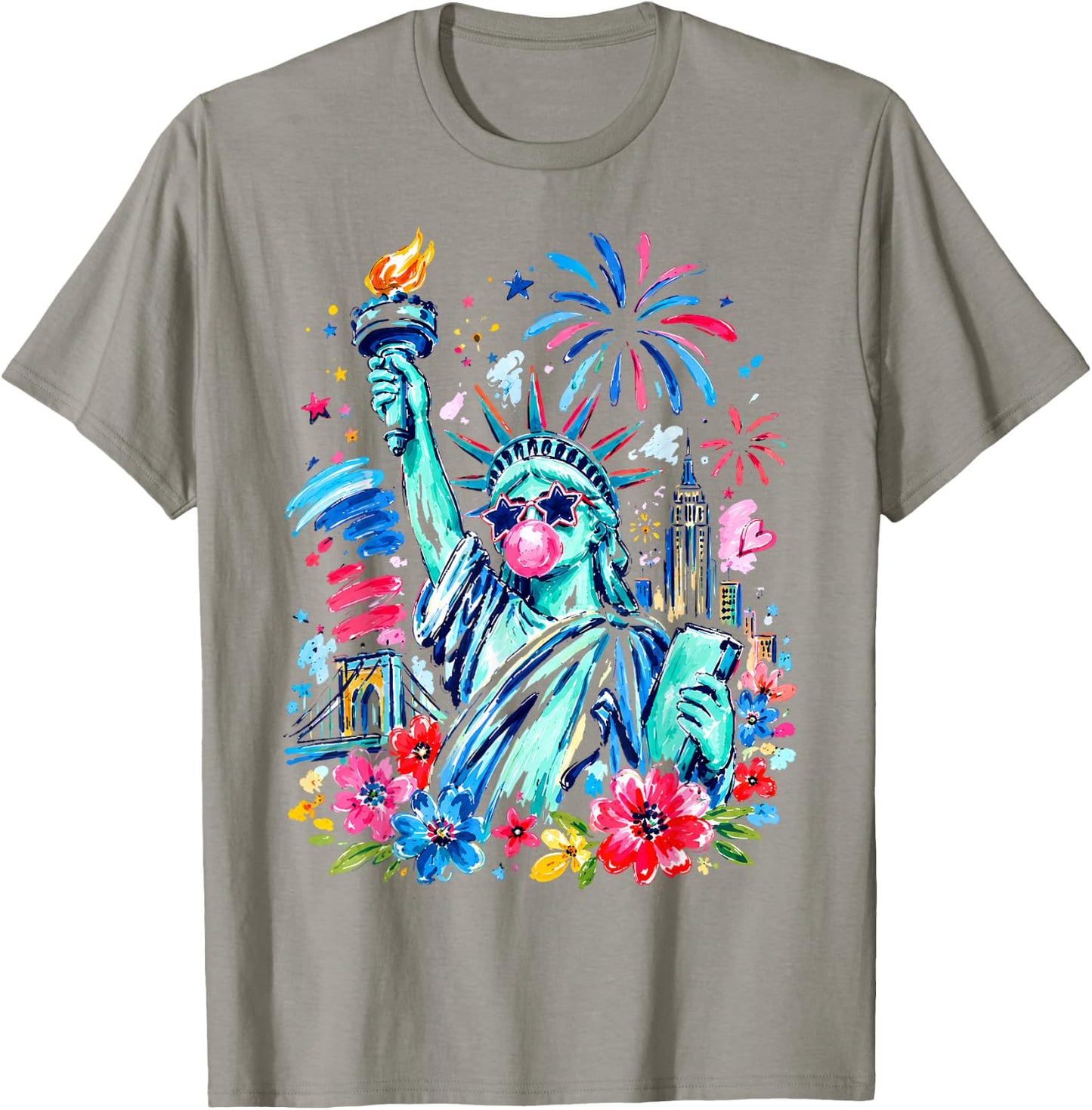 Brushstroke Statue of Liberty 4th of July Retro USA Women T-Shirt - T-Shirt | Sand